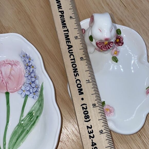 Vintage Ceramic Trinket Dishes 1 Otigiri Floral and 1 1985 Avon Bunny Dish - Picture 11 of 12